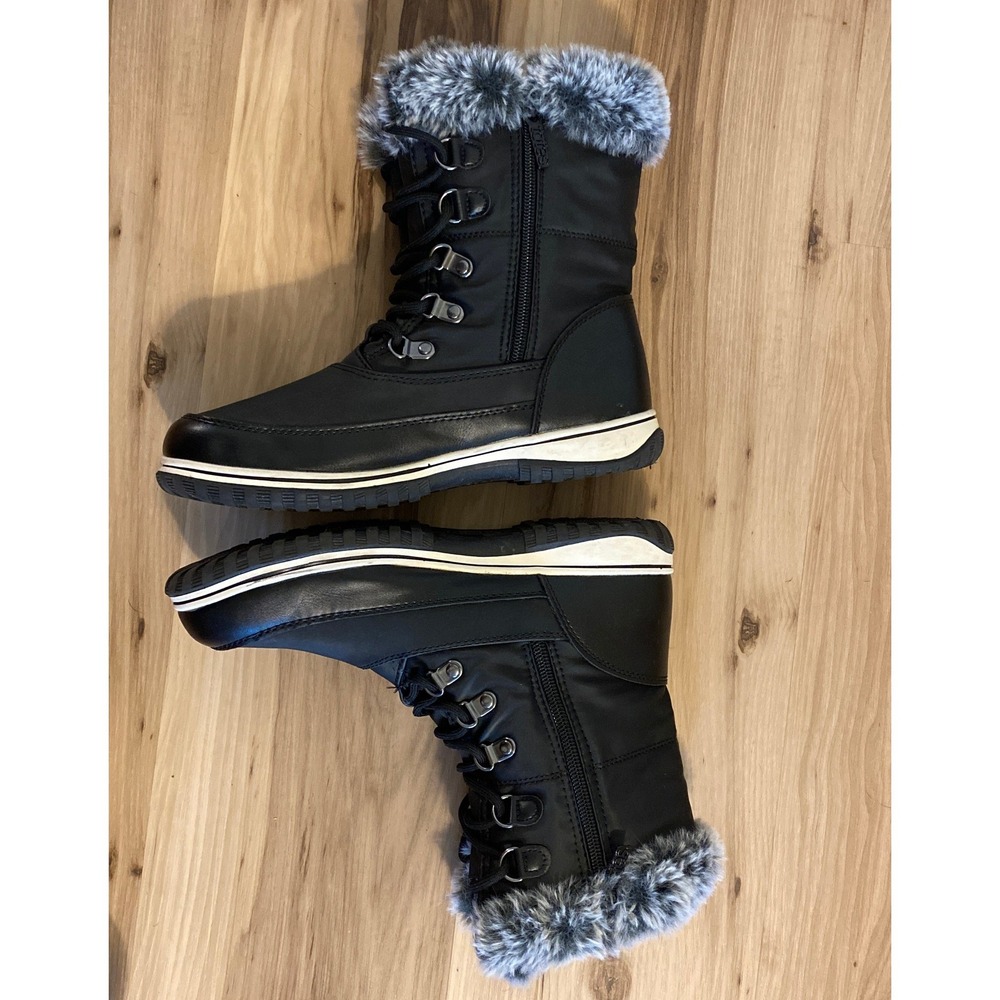 Totes Avery Womens Black Faux Fur Trim Winter Snow Boots Size 8M - Picture 5 of 8
